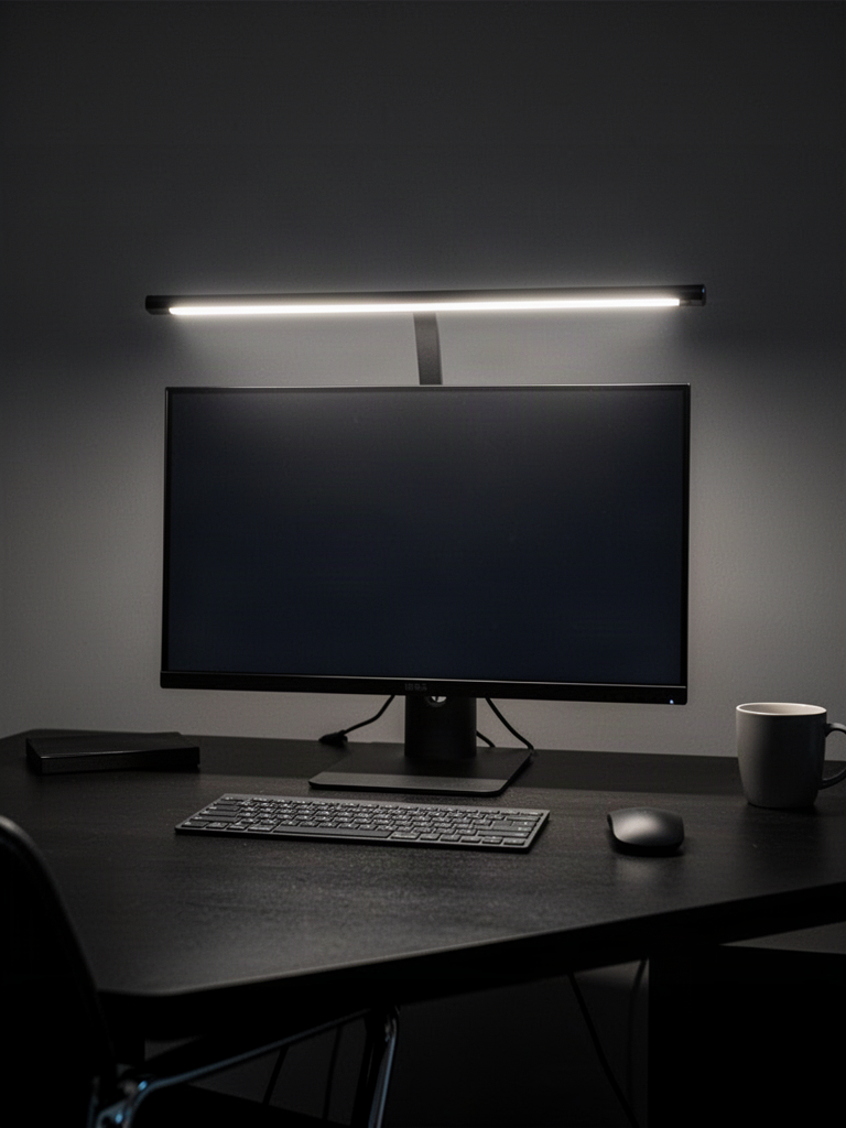 Editorial illustration — representative visual, not product photography: BenQ ScreenBar Halo 2