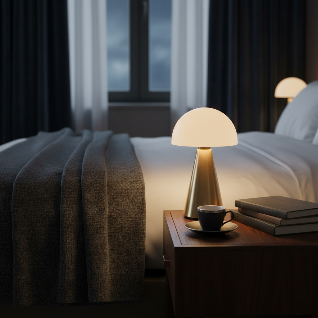 Editorial illustration — representative visual, not product photography: Philips Hue Go Portable Table Lamp