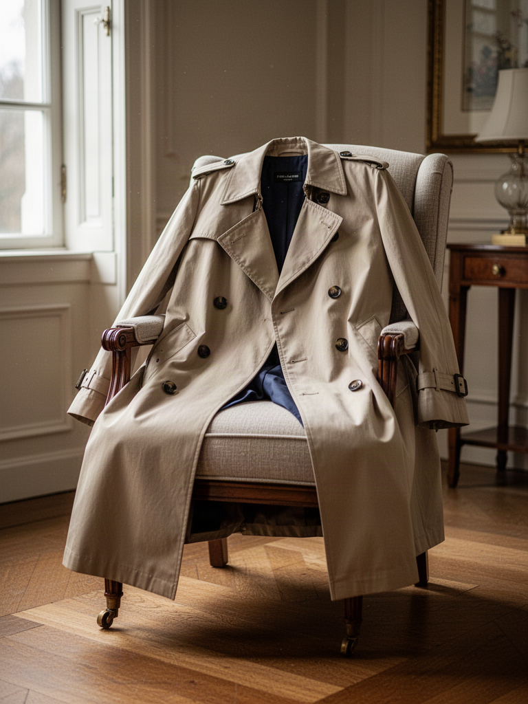 Editorial illustration — representative visual, not product photography: Brooks Brothers Supima Cotton Trench Coat