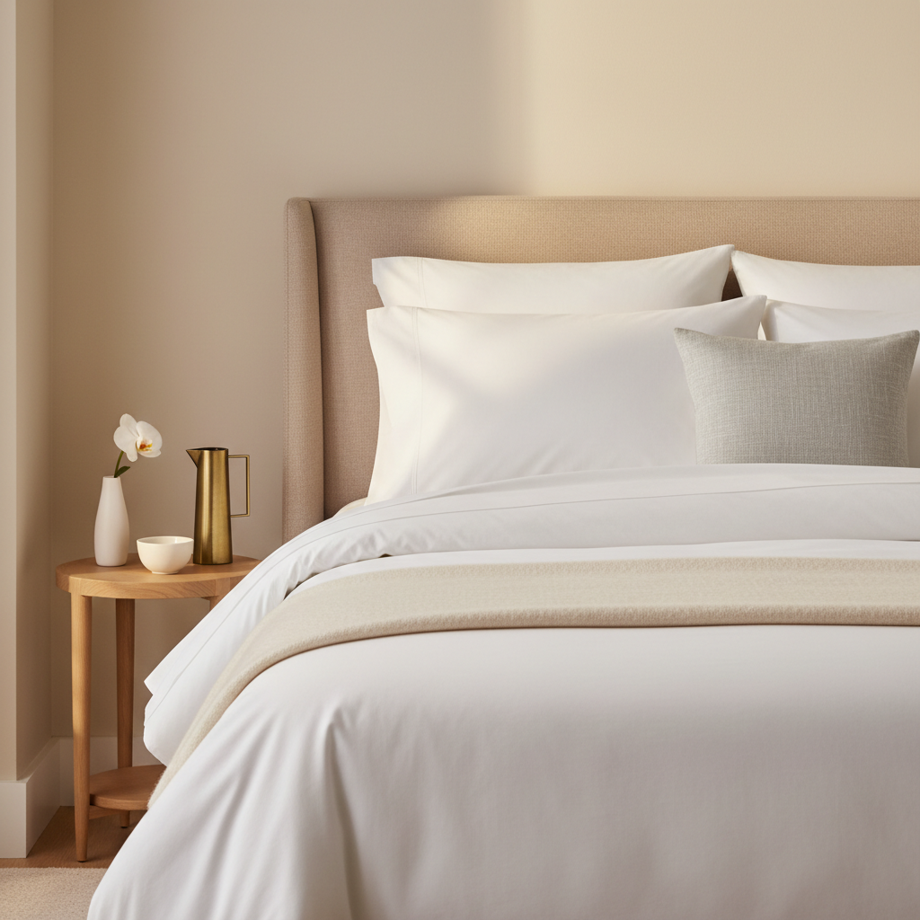 Editorial illustration — representative visual, not product photography: L.L.Bean 280-Thread-Count Pima Cotton Percale Sheet Set