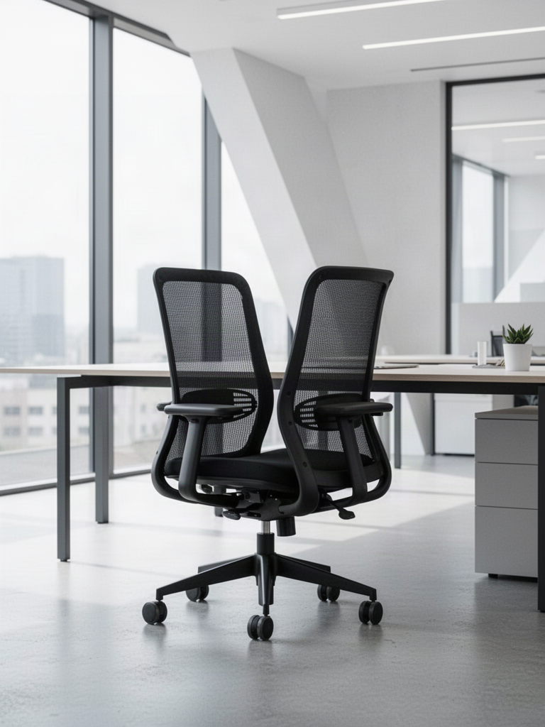 Editorial illustration — representative visual, not product photography: Staples Dexley Ergonomic Mesh Task Chair