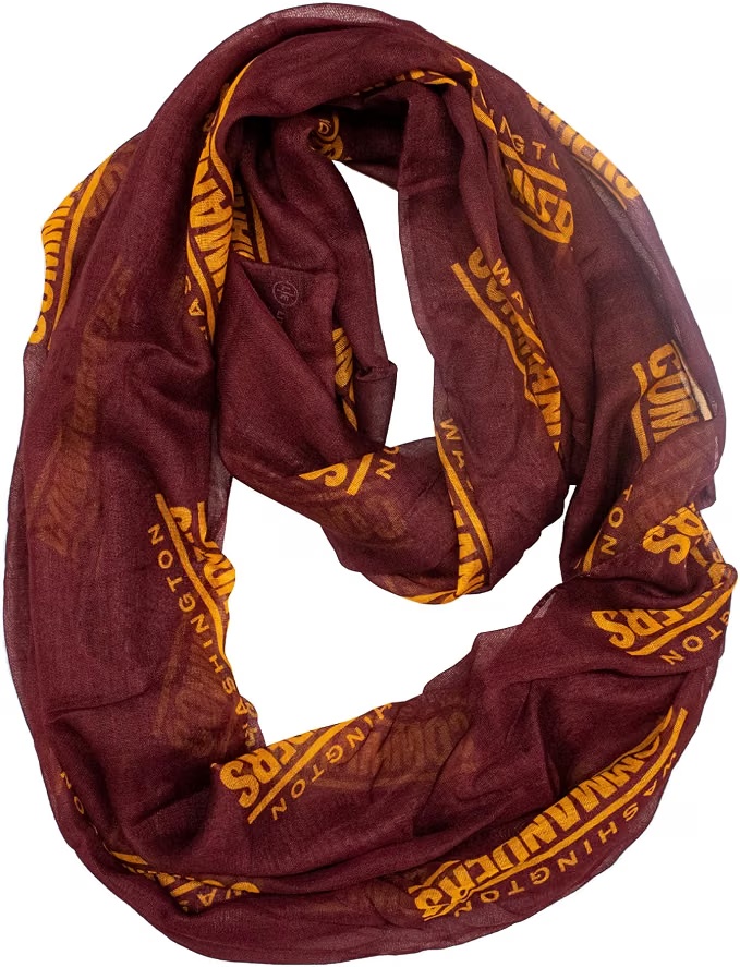 Littlearth Washington Commanders sheer infinity scarf in burgundy and gold on a white background