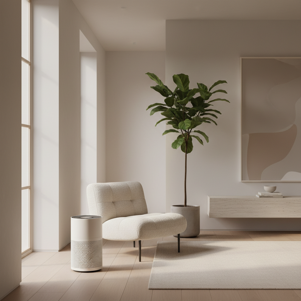 Editorial illustration — representative visual, not product photography: Levoit Core 300S-P Smart Air Purifier