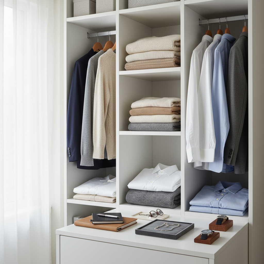 Editorial illustration — representative visual, not product photography: ClosetMaid BrightWood Tower Closet Kit