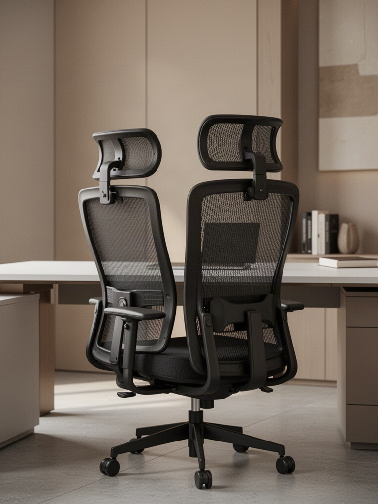 Editorial illustration — representative visual, not product photography: HUANUO Ergonomic Executive High Back Mesh Office Chair